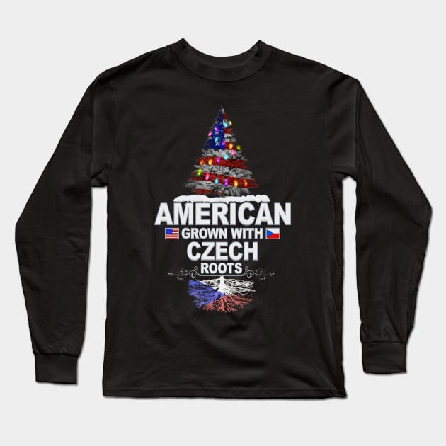 Christmas Tree  American Grown With Czech Roots - Gift for Czech From Czech Republic Long Sleeve T-Shirt by Country Flags